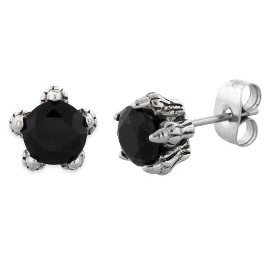 Stainless Steel Claw Black CZ Stud Earrings