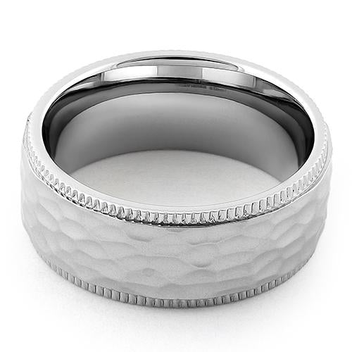 Stainless Steel Coin Edged Hammered Band Ring