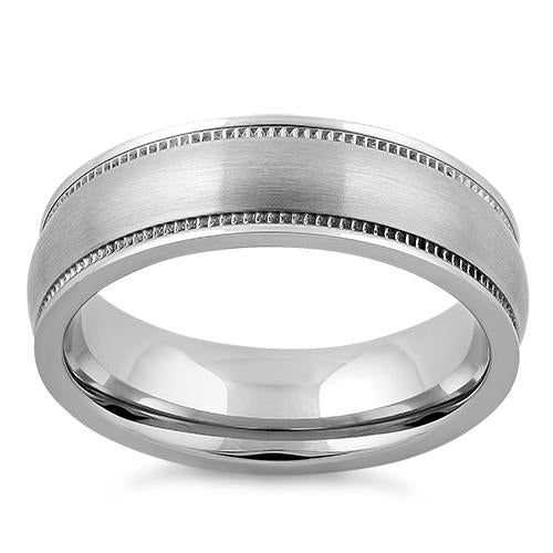 Stainless Steel Coin Edged Satin Finish Band Ring