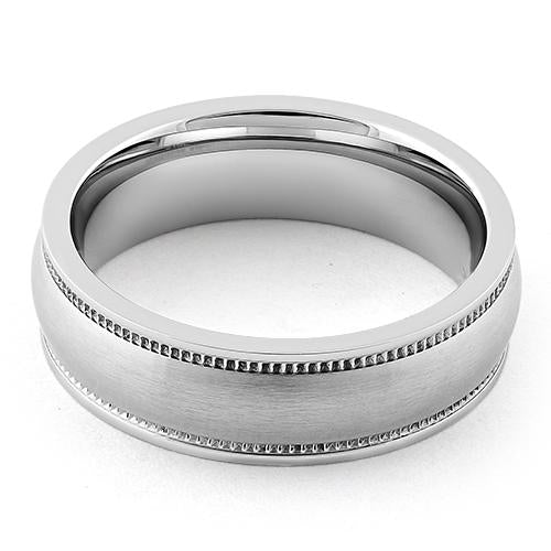 Stainless Steel Coin Edged Satin Finish Band Ring