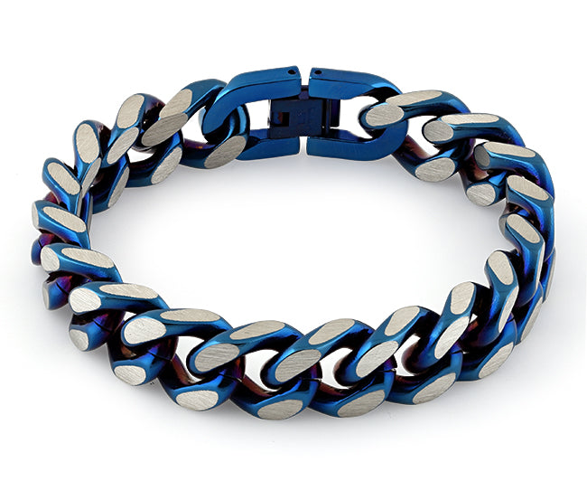 Stainless Steel Curb IP Blue Link Bracelet