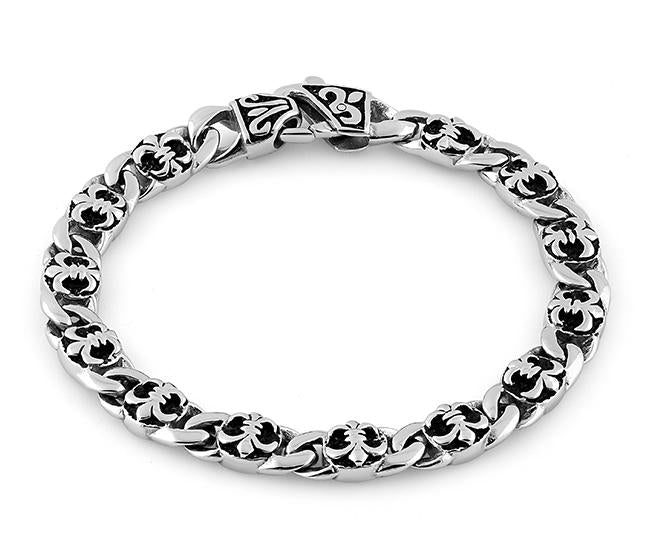 Stainless Steel Fleur-de-lis Link Bracelet