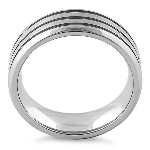 Stainless Steel Four Layers Triple Groove Satin Finish Band Ring