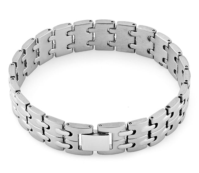 Stainless Steel Groove Link Bracelet