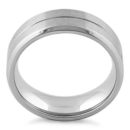 Stainless Steel Polished Beveled Groove Satin Finish Band Ring