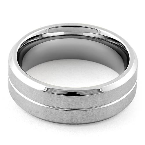 Stainless Steel Polished Beveled Groove Satin Finish Band Ring
