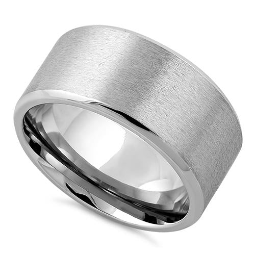 Stainless Steel Polished Beveled Satin Finish Band Ring