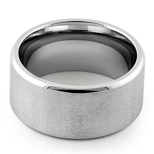 Stainless Steel Polished Beveled Satin Finish Band Ring