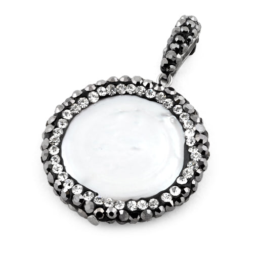 Stainless Steel Round Mother of Pearl CZ Pendant