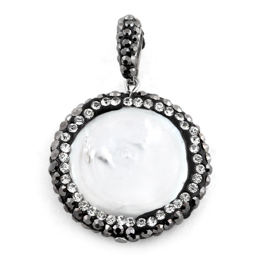 Stainless Steel Round Mother of Pearl CZ Pendant