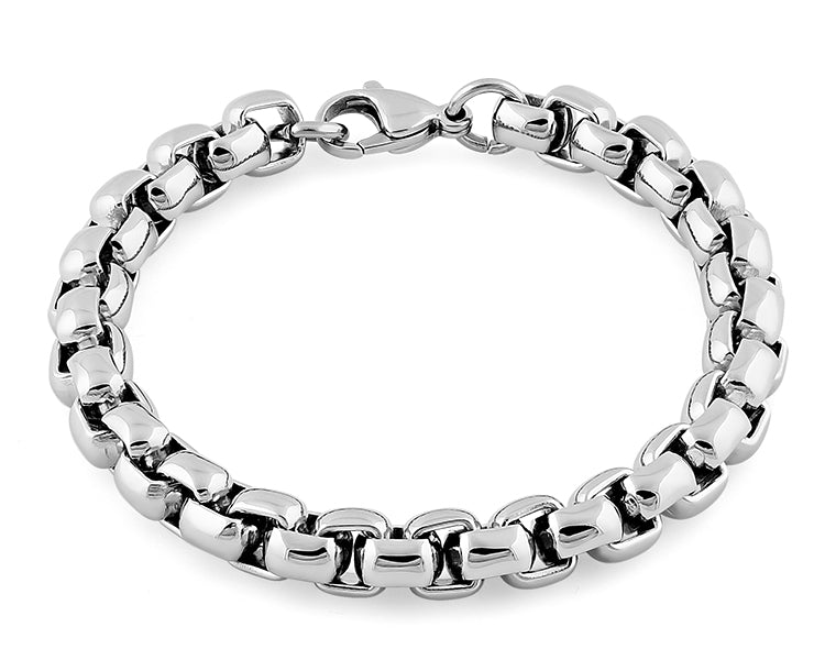 Stainless Steel Rounded Box Link Bracelet