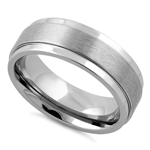 Stainless Steel Stair Step Satin Finish Polished Band Ring