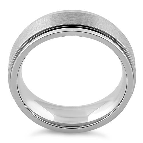 Stainless Steel Stair Step Satin Finish Polished Band Ring