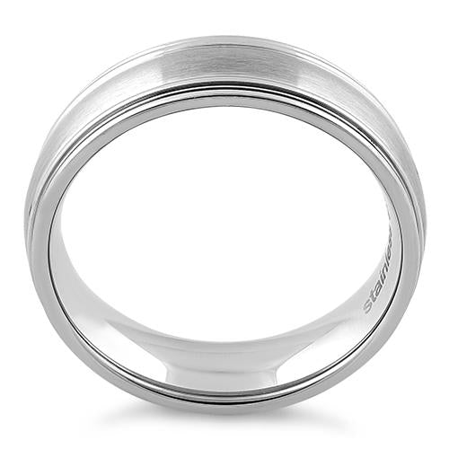 Stainless Steel Thin Grooves Satin Finish Band Ring