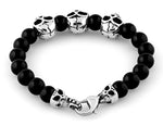 Stainless Steel Triple Skull Black Agate Bracelet