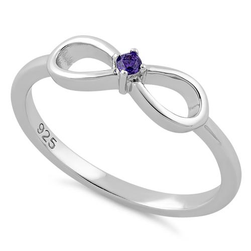 Sterling Silver Infinity Ribbon Amethyst CZ Ring