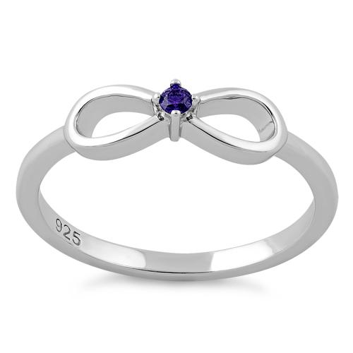 Sterling Silver Infinity Ribbon Amethyst CZ Ring