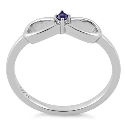 Sterling Silver Infinity Ribbon Amethyst CZ Ring