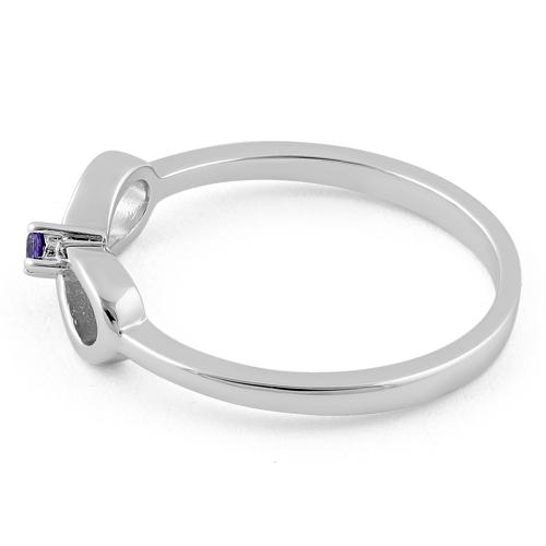 Sterling Silver Infinity Ribbon Amethyst CZ Ring