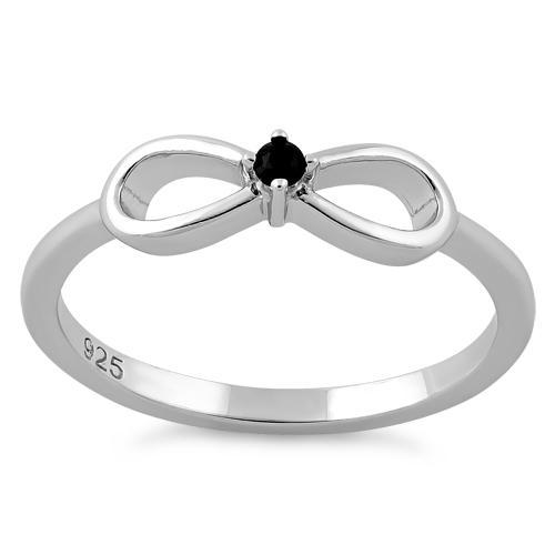 Sterling Silver Infinity Ribbon Black CZ Ring