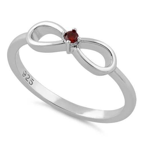 Sterling Silver Infinity Ribbon Dark Garnet CZ Ring