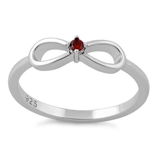 Sterling Silver Infinity Ribbon Dark Garnet CZ Ring