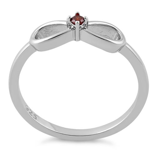 Sterling Silver Infinity Ribbon Dark Garnet CZ Ring