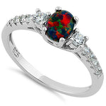 Sterling Silver Enchanted Oval Black Lab Opal CZ Ring
