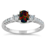 Sterling Silver Enchanted Oval Black Lab Opal CZ Ring