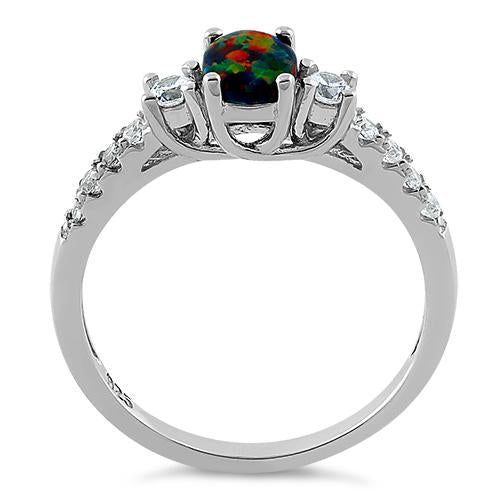 Sterling Silver Enchanted Oval Black Lab Opal CZ Ring