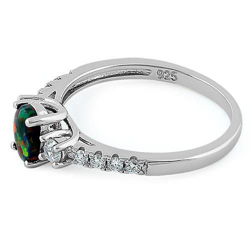 Sterling Silver Enchanted Oval Black Lab Opal CZ Ring