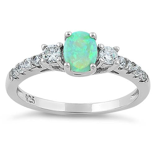 Sterling Silver Enchanted Oval Green Lab Opal CZ Ring