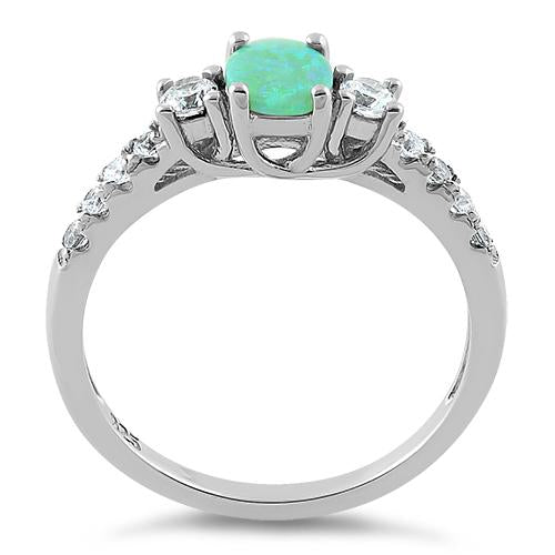 Sterling Silver Enchanted Oval Green Lab Opal CZ Ring