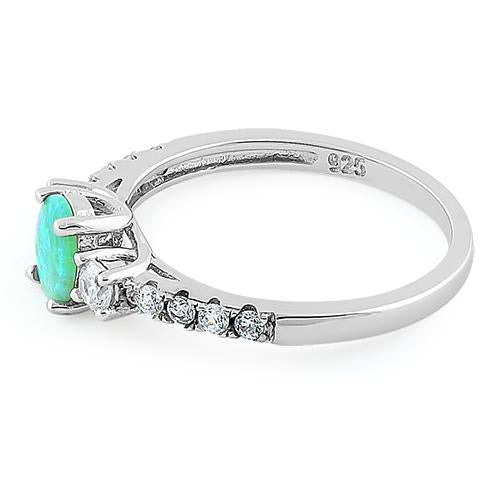 Sterling Silver Enchanted Oval Green Lab Opal CZ Ring