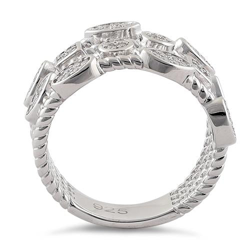 Sterling Silver Multi-Shape Rope Round Clear CZ Ring