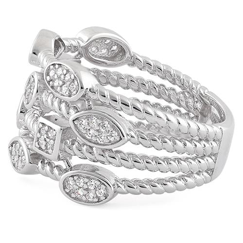 Sterling Silver Multi-Shape Rope Round Clear CZ Ring