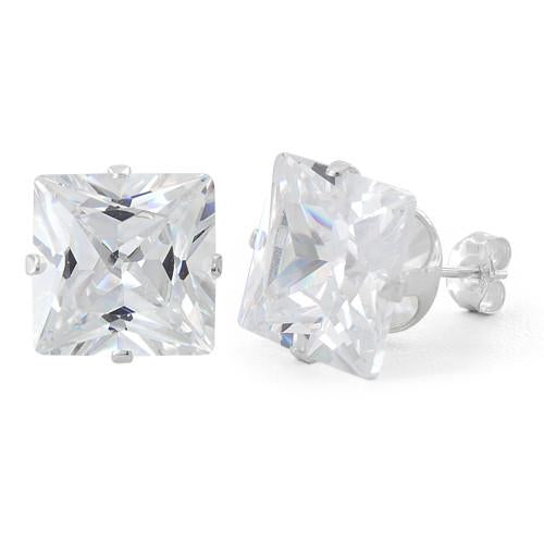 Sterling Silver 10mm Princess Cut CZ Stud Earrings Square