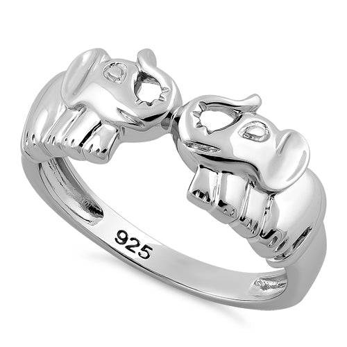 Sterling Silver 2 Elephants Ring