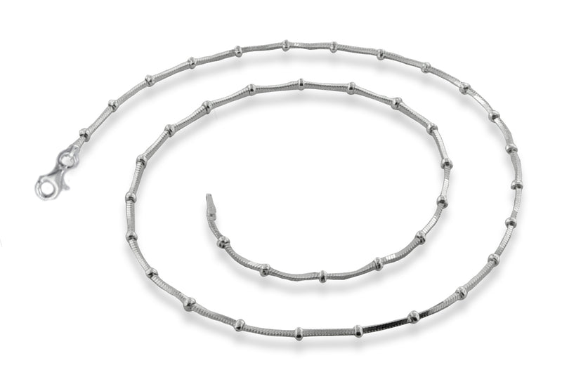 Sterling Silver 22" Square Snake Beaded Chain Necklace - 1MM