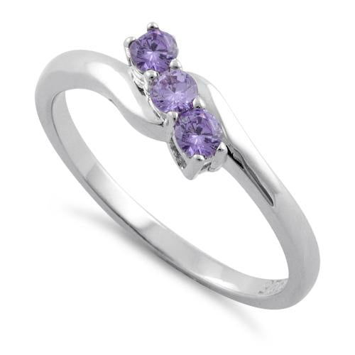 Sterling Silver 3 Amethyst Stones CZ Ring