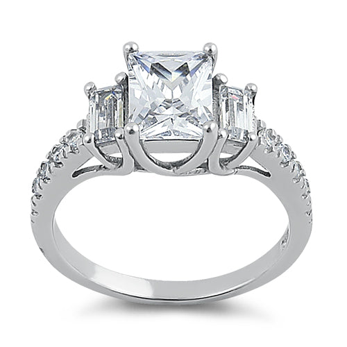 Sterling Silver 3 Clear CZ Stones Engagement Ring