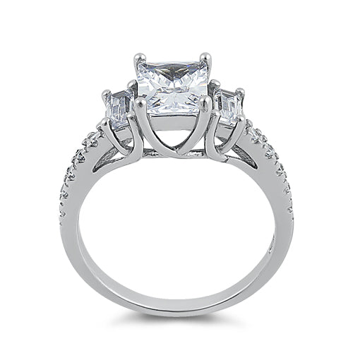 Sterling Silver 3 Clear CZ Stones Engagement Ring