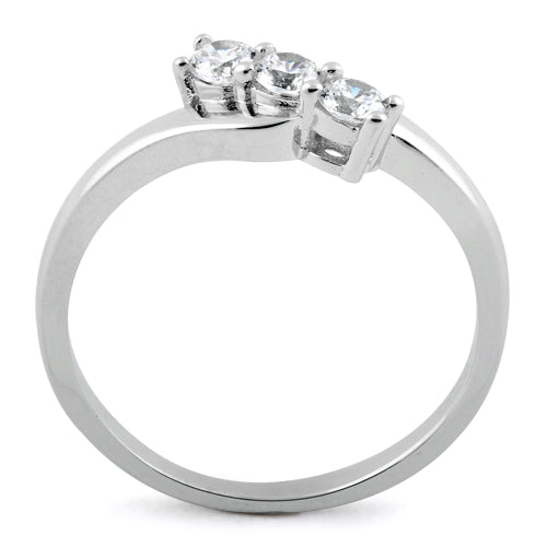 Sterling Silver 3 Clear Stones CZ Ring
