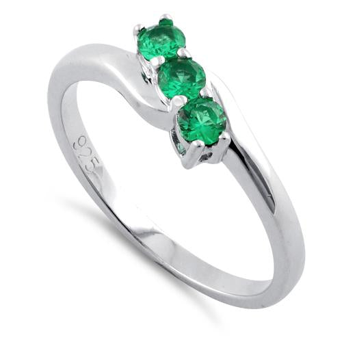 Sterling Silver 3 Emerald Stones CZ Ring