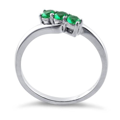 Sterling Silver 3 Emerald Stones CZ Ring