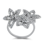 Sterling Silver 3 Flower CZ Ring