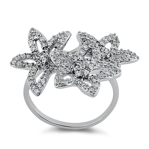 Sterling Silver 3 Flower CZ Ring