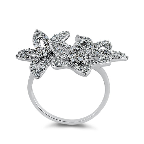 Sterling Silver 3 Flower CZ Ring