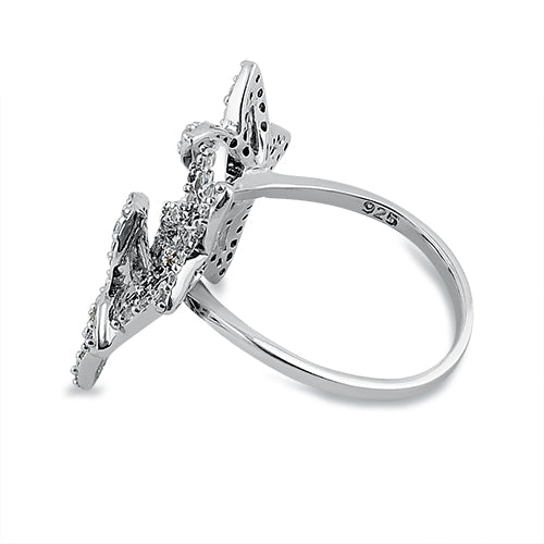 Sterling Silver 3 Flower CZ Ring