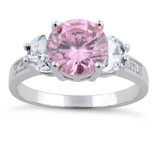 Sterling Silver 3 Pink CZ Ring
